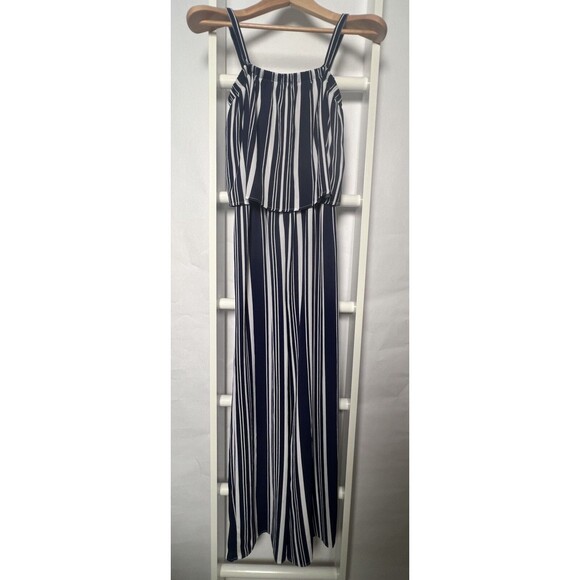 Jumpsuit Womens S Navy White Stripe Elastic Waist Easy Flattering Fit & Care - Picture 1 of 15